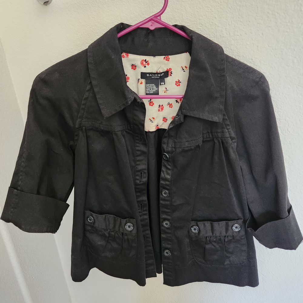 Sandro Black 3/4 Women's Blazer with Floral Lining